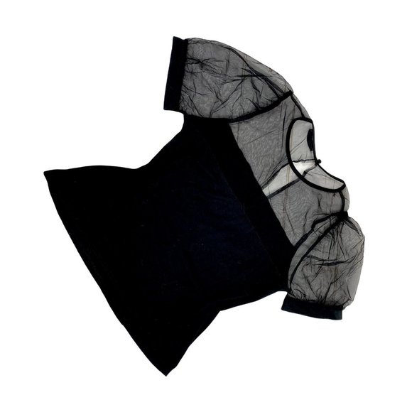SHEIN Black Sheer Puff Sleeve Blouse - Picture 3 of 3